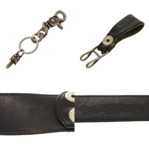 クロムハーツ 3点セット オーバルクロスバックル クラシックチェーン 2リンク BS フレアボール ベルトループ BUCKL OVAL1.5 CLIP CHAIN CLASSIC 2LINK BELT LOOP ベルト チャーム レザー ブラック 1934 【中古】 CHROME HEARTS メンズ