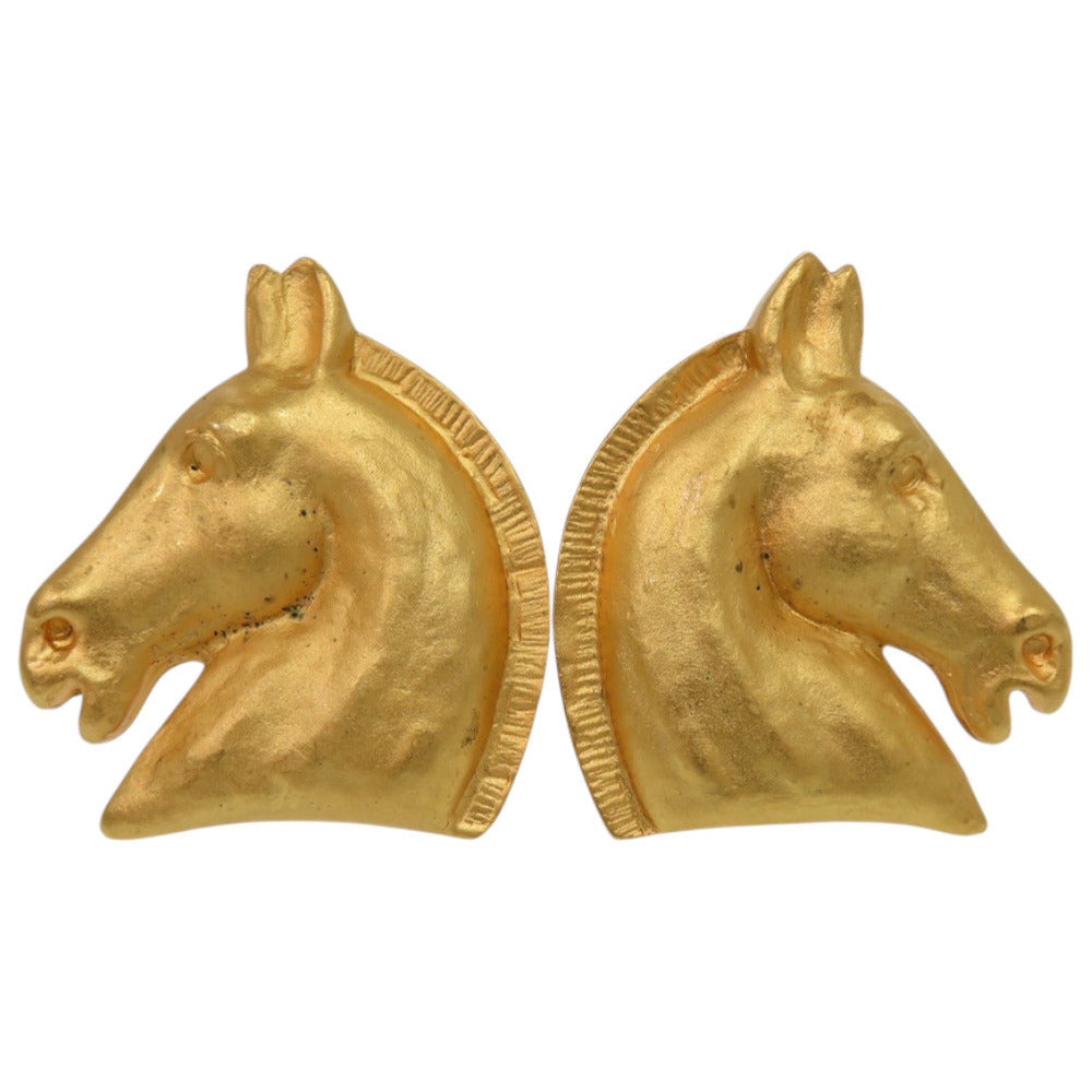 美品 エルメス シュバル ホース 馬 GP ゴールド 金 イヤリング 0002【中古】HERMES