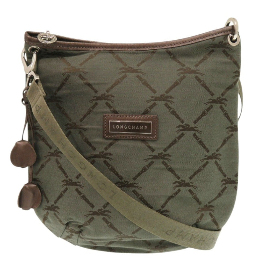美品 ロンシャン コットン カーキ ショルダーバッグ 0011【中古】Longchamp