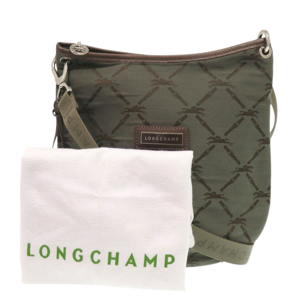 美品 ロンシャン コットン カーキ ショルダーバッグ 0011【中古】Longchamp