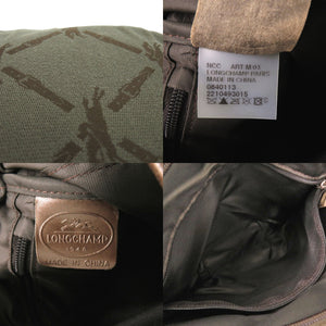 美品 ロンシャン コットン カーキ ショルダーバッグ 0011【中古】Longchamp