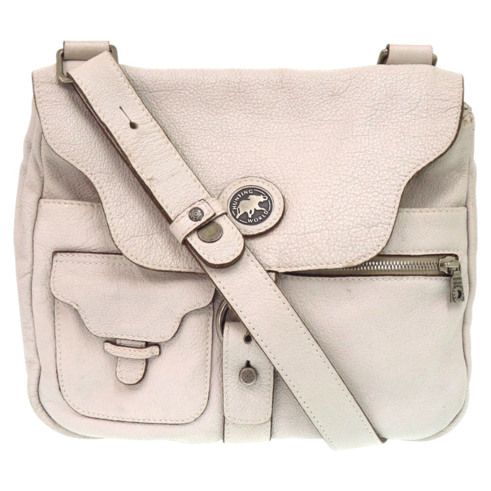 ハンティングワールド 071101 カーフ レザー アイボリー シルバー金具 白 ショルダーバッグ 0022【中古】HUNTING WORLD