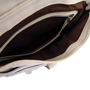 ハンティングワールド 071101 カーフ レザー アイボリー シルバー金具 白 ショルダーバッグ 0022【中古】HUNTING WORLD