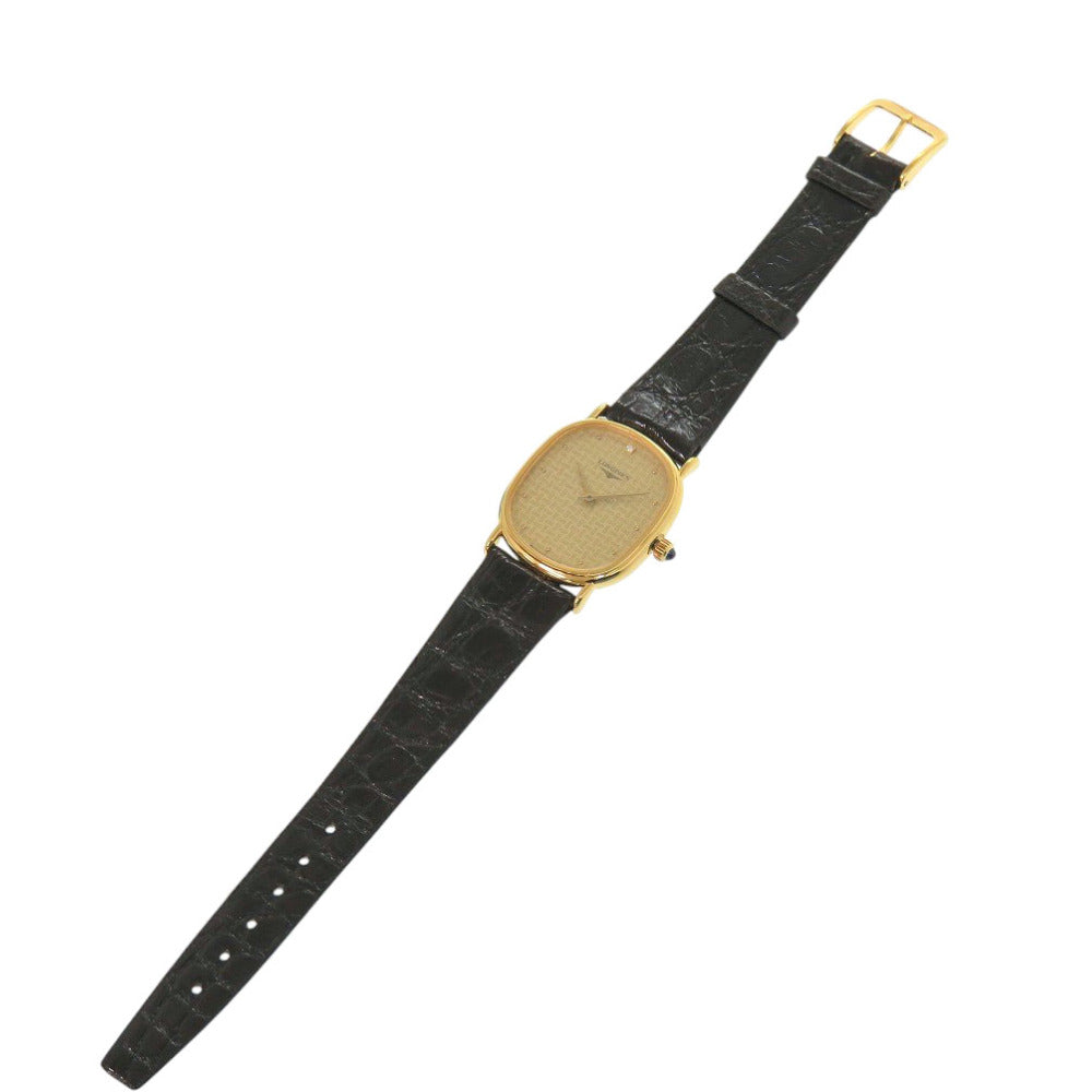 新品同様 ロンジン 1Pダイヤ 手巻き SS レザー ゴールド ブラック 腕時計 0037【中古】LONGINES