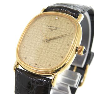 新品同様 ロンジン 1Pダイヤ 手巻き SS レザー ゴールド ブラック 腕時計 0037【中古】LONGINES