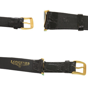 新品同様 ロンジン 1Pダイヤ 手巻き SS レザー ゴールド ブラック 腕時計 0037【中古】LONGINES