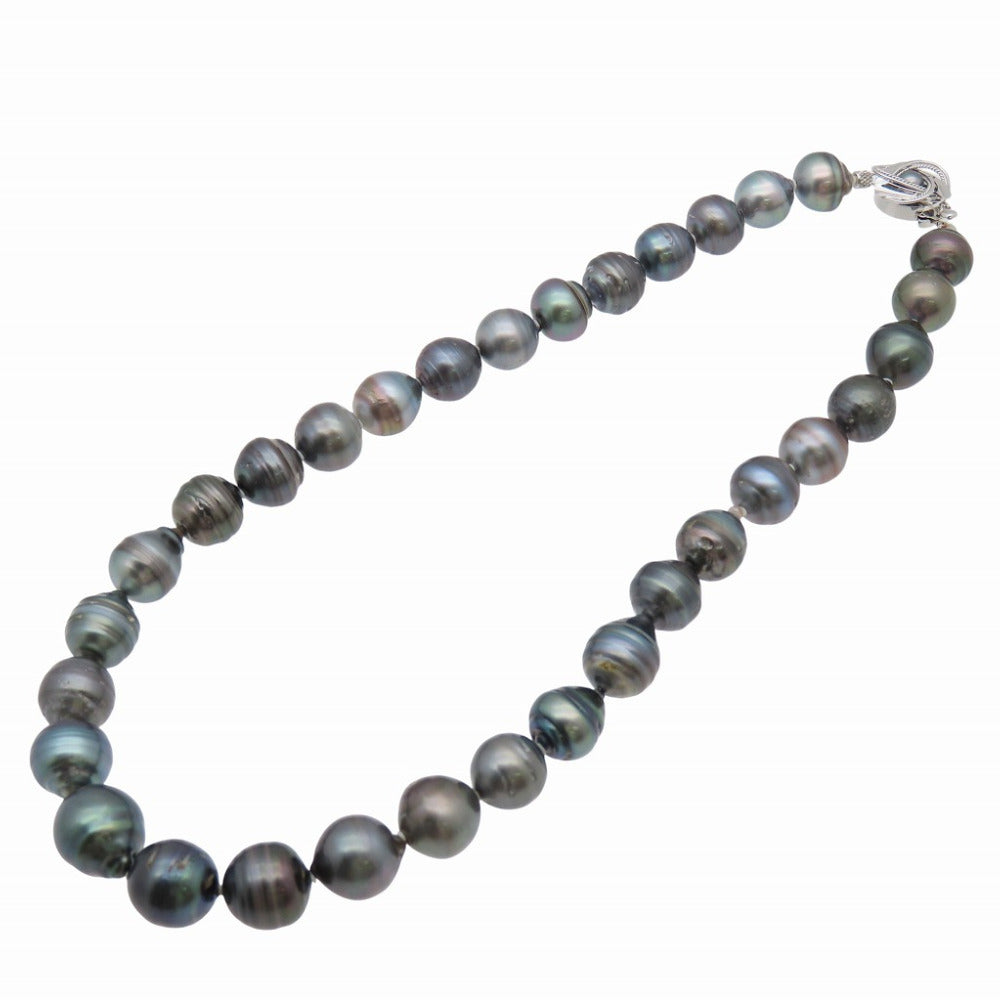 美品 11~16mm タヒチ バロックパール ピーコック ネックレス ネックレス パール/K14ホワイトゴールド ブラック 0042【中古】黒蝶真珠 ジュエリー