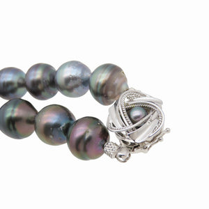 美品 11~16mm タヒチ バロックパール ピーコック ネックレス ネックレス パール/K14ホワイトゴールド ブラック 0042【中古】黒蝶真珠 ジュエリー