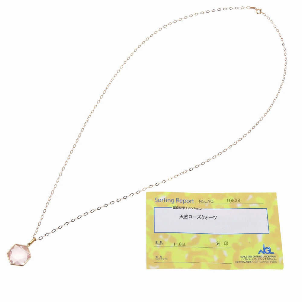 新品同様 天然ローズクォーツ 11.0ct K18PG 4.7g ネックレス ピンクゴールド アクセサリー 0043【中古】レディース