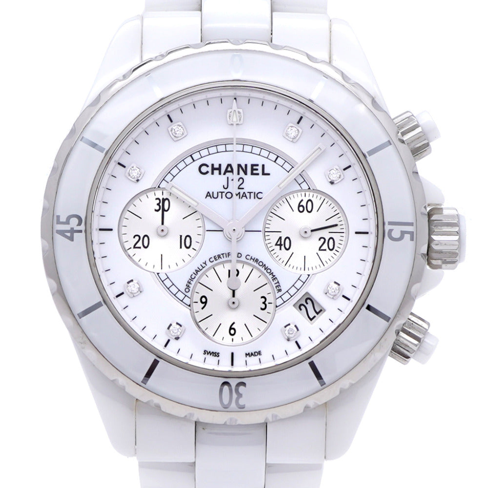 シャネル J12 クロノグラフ 9Pダイヤ H2009 自動巻き 腕時計 ホワイトセラミック/ダイヤモンド ホワイト 白文字盤 0047【中古】CHANEL メンズ