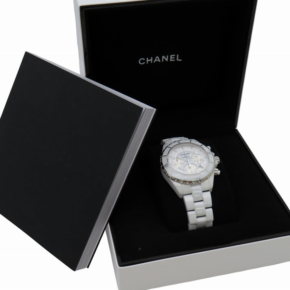 シャネル J12 クロノグラフ 9Pダイヤ H2009 自動巻き 腕時計 ホワイトセラミック/ダイヤモンド ホワイト 白文字盤 0047【中古】CHANEL メンズ