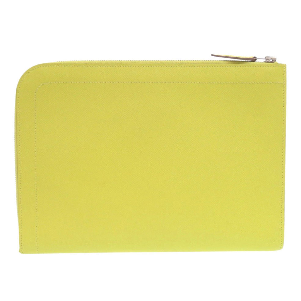 美品 エルメス ジップタブレット ヴォーエプソン ライム A刻印(2017年製) イエロー クラッチバッグ 0062【中古】HERMES