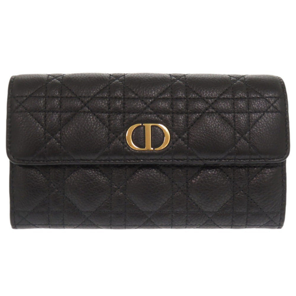 新品同様 クリスチャンディオール Caro Orchid カナージュ カーフスキン ブラック 長財布 黒 0068【中古】Christian Dior