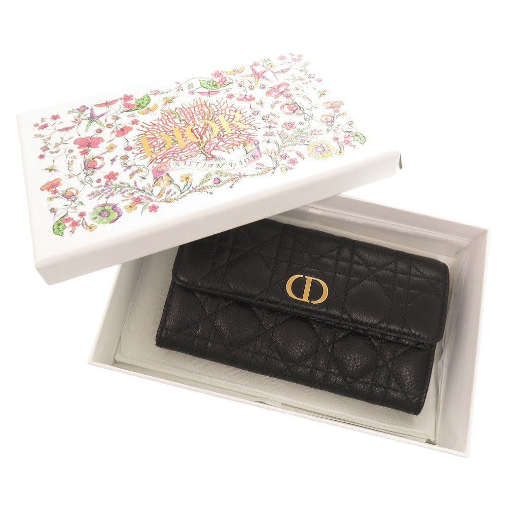 新品同様 クリスチャンディオール Caro Orchid カナージュ カーフスキン ブラック 長財布 黒 0068【中古】Christian Dior