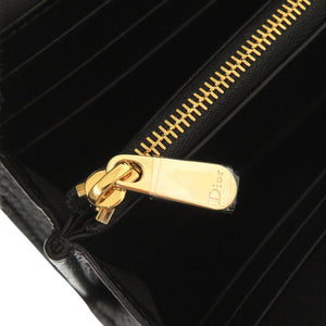 新品同様 クリスチャンディオール Caro Orchid カナージュ カーフスキン ブラック 長財布 黒 0068【中古】Christian Dior