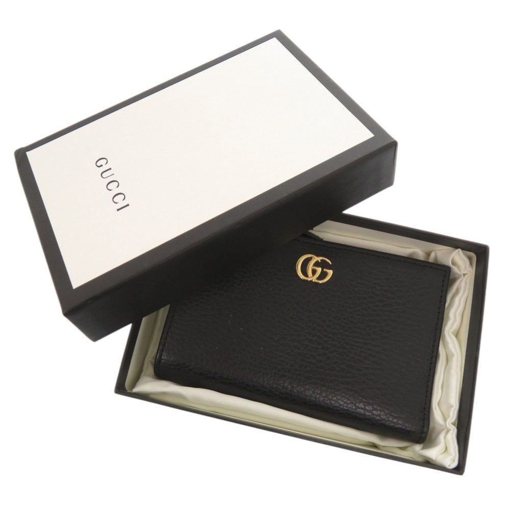 美品 グッチ GGマーモント ダブルG 546588 レザー ブラック 二つ折り財布 黒 0069【中古】GUCCI