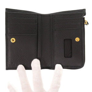 美品 グッチ GGマーモント ダブルG 546588 レザー ブラック 二つ折り財布 黒 0069【中古】GUCCI