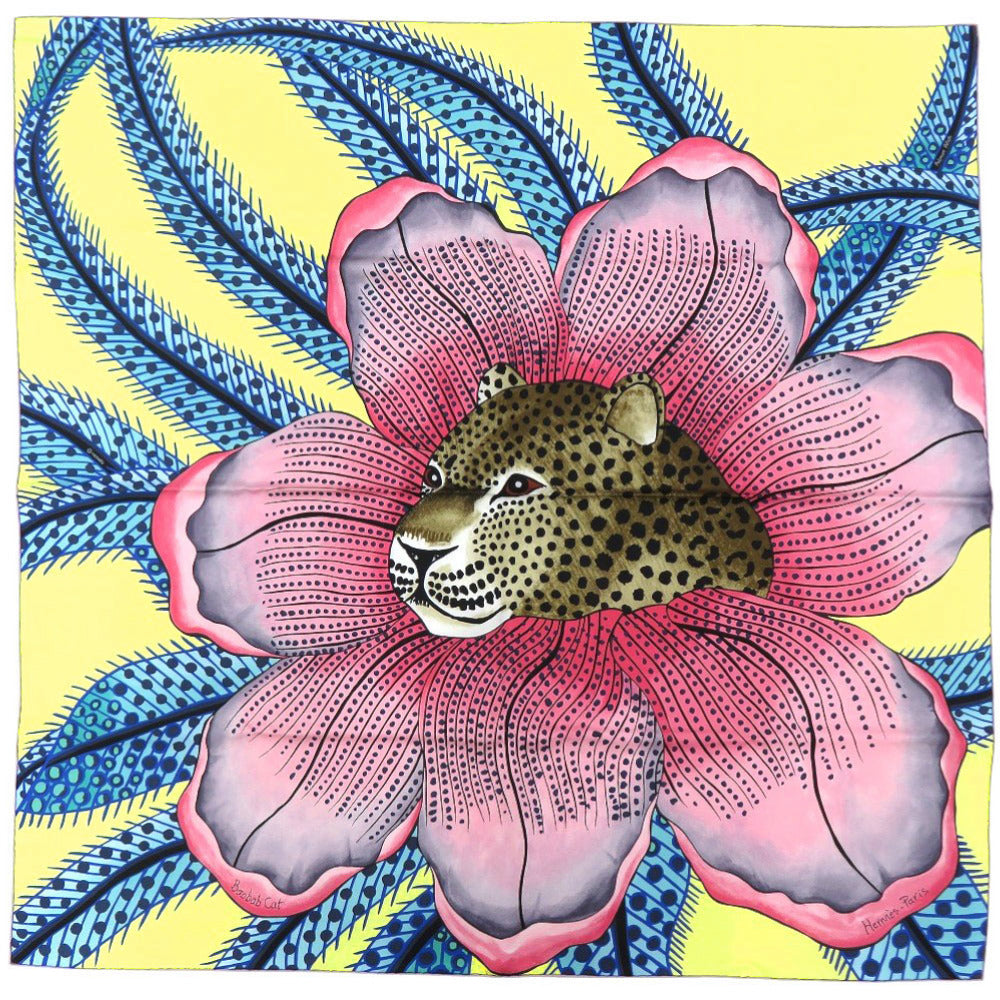 美品 エルメス カレ90 Baobab Cat バオバブ キャット シルク マルチカラー スカーフ 0073【中古】HERMES