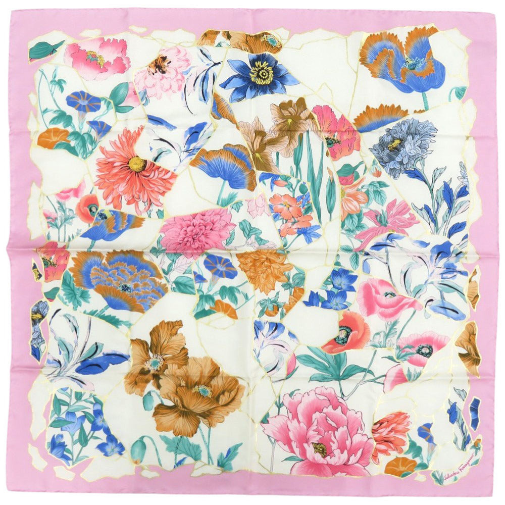 未使用品 サルヴァトーレフェラガモ 花柄 シルク マルチカラー スカーフ 0075【中古】Salvatore Ferragamo