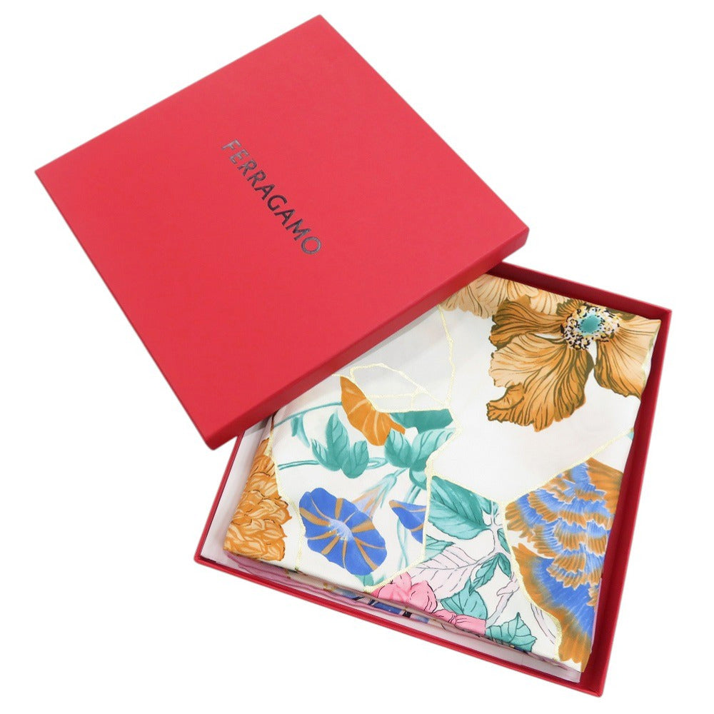 未使用品 サルヴァトーレフェラガモ 花柄 シルク マルチカラー スカーフ 0075【中古】Salvatore Ferragamo