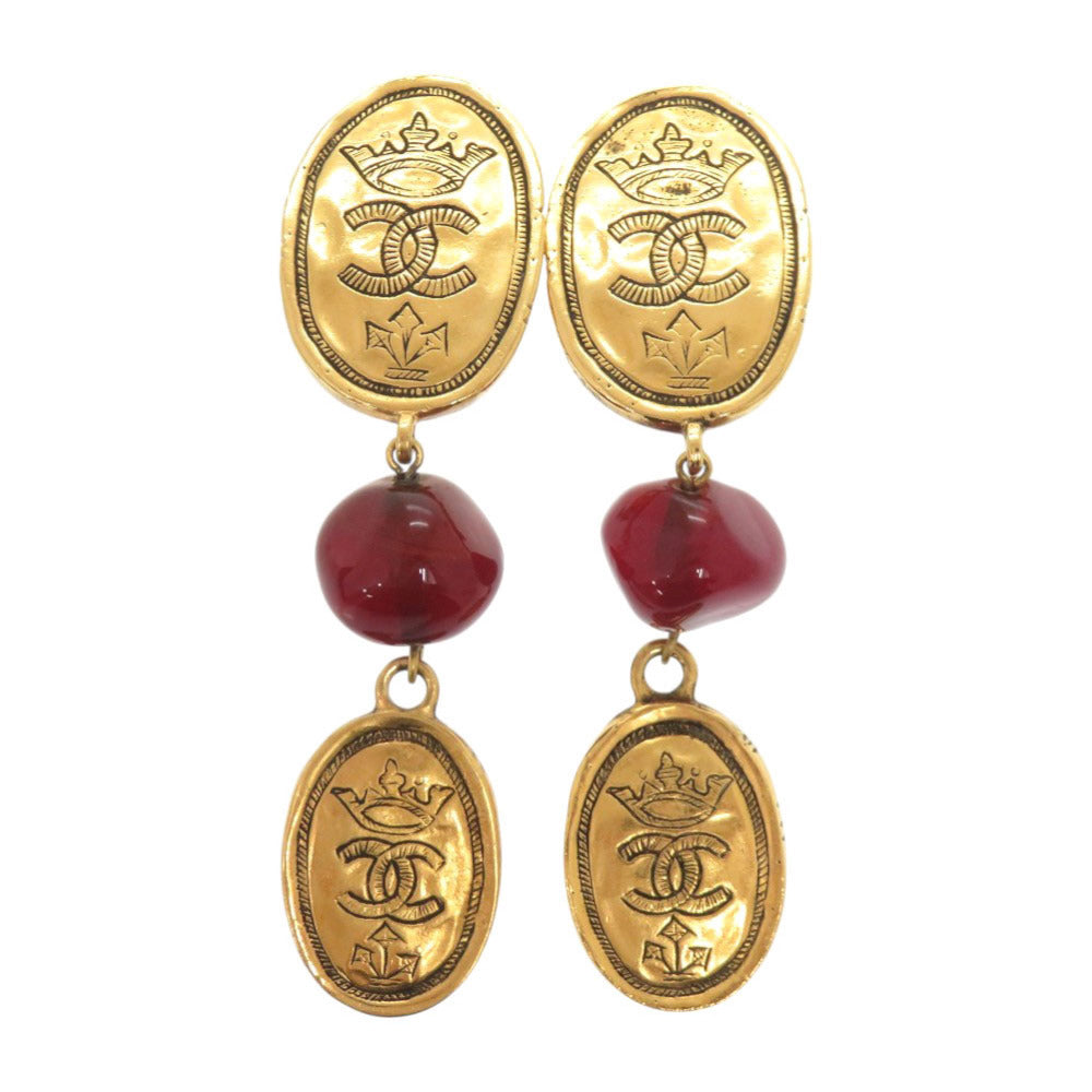 美品 シャネル ココマーク メタル カラーストーン ゴールド イヤリング 0080【中古】CHANEL