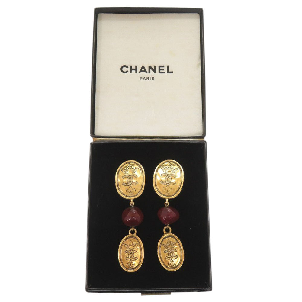 美品 シャネル ココマーク メタル カラーストーン ゴールド イヤリング 0080【中古】CHANEL