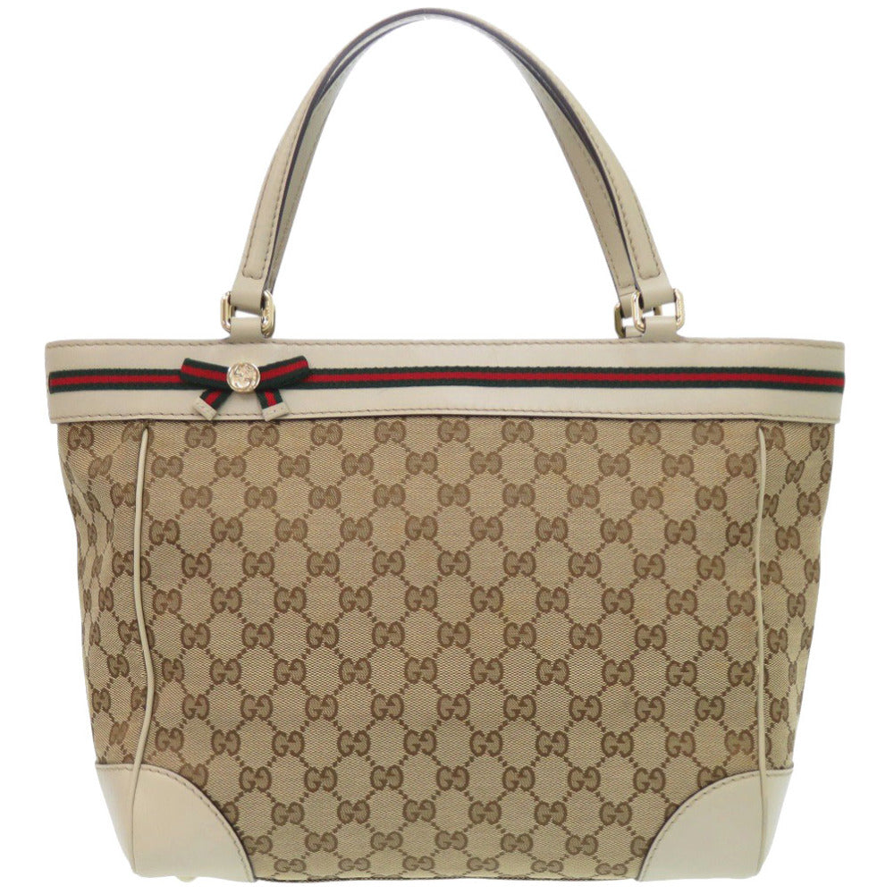 美品 グッチ シェリーライン 257061 GGキャンバス ベージュ トートバッグ 0087【中古】GUCCI