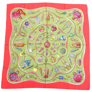 エルメス カレ90 Qu importe le flacon 香水瓶 シルク レッド スカーフ 0106【中古】HERMES