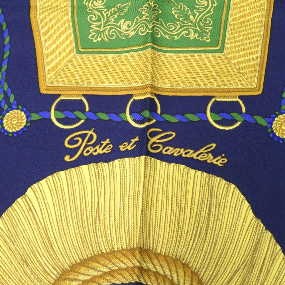 美品 エルメス カレ90 Poste et Cavalerie サーベル飾袋 シルク ブルー スカーフ 青 0108【中古】HERMES