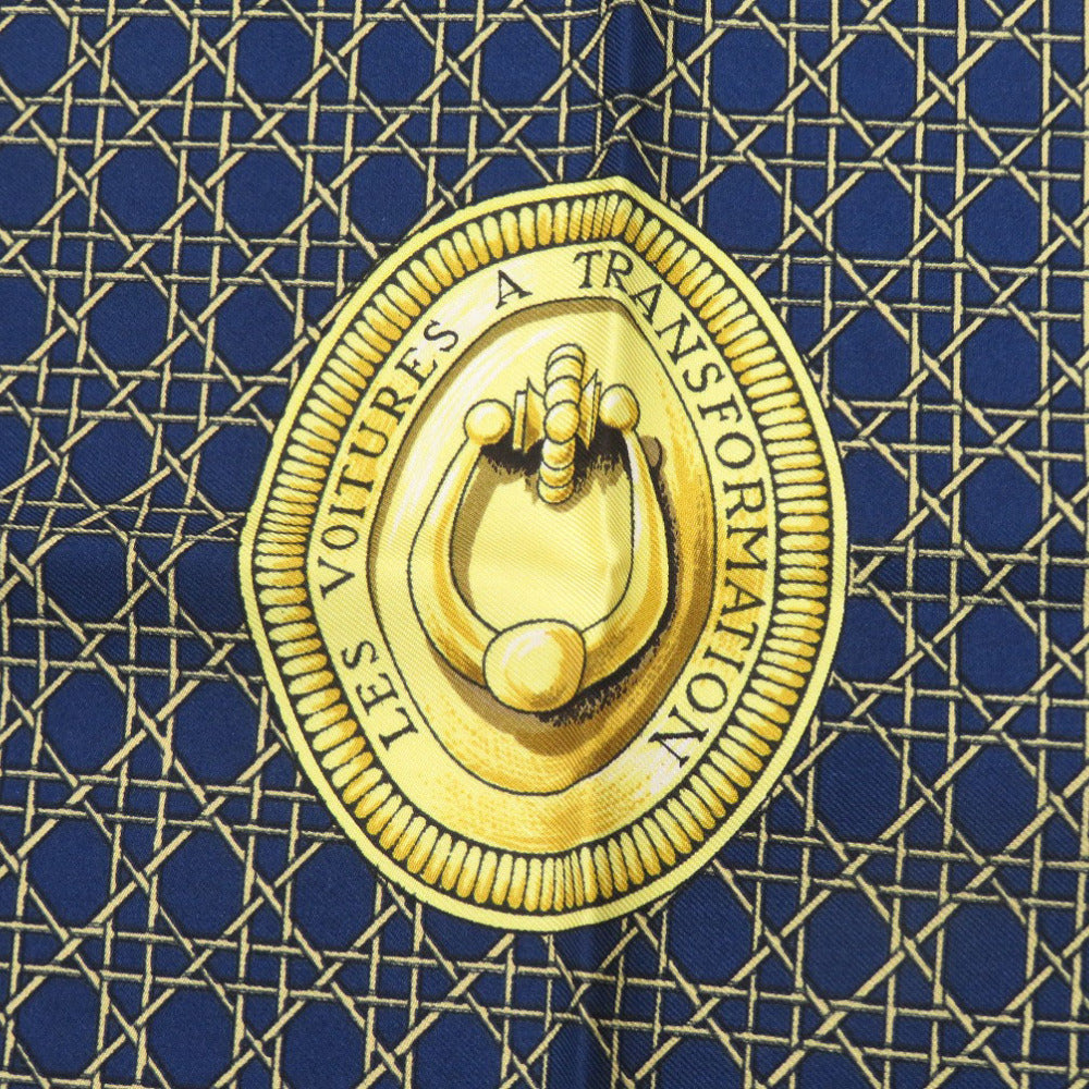 美品 エルメス カレ90 LES VOITURES A TRANSFORMATION 折り畳み式幌馬車 シルク ブルー スカーフ 青 0117【中古】HERMES