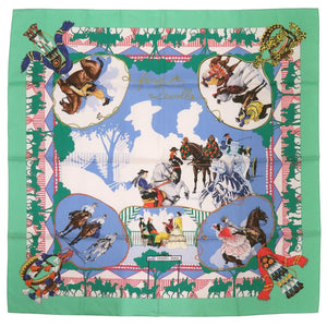 美品 エルメス カレ90 FERIA DE SEVILLA セビリアの休日 シルク グリーン スカーフ 緑 0119【中古】HERMES