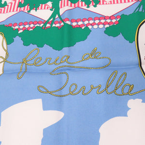 美品 エルメス カレ90 FERIA DE SEVILLA セビリアの休日 シルク グリーン スカーフ 緑 0119【中古】HERMES