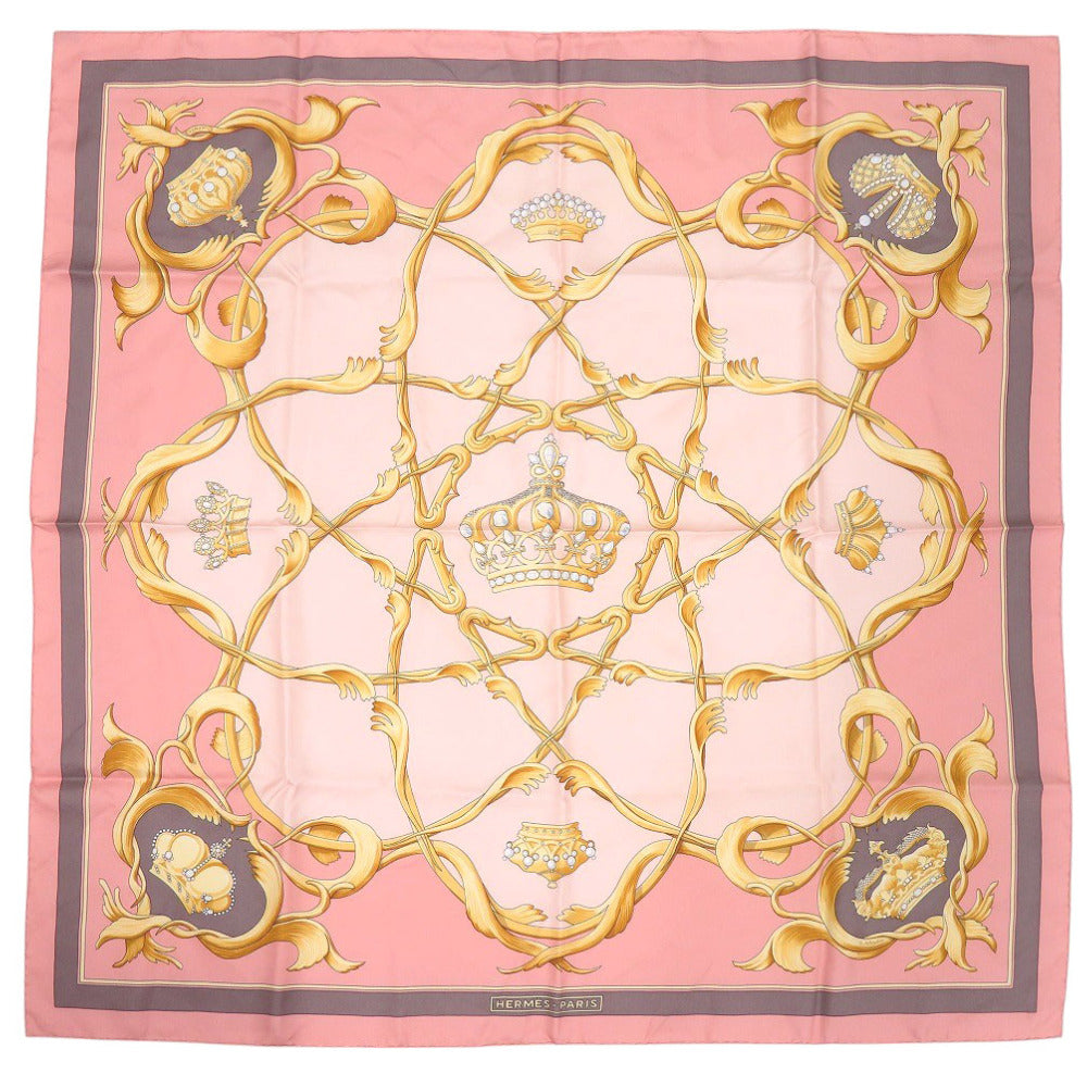 美品 エルメス カレ90 帝王学 シルク ピンク スカーフ 0120【中古】HERMES