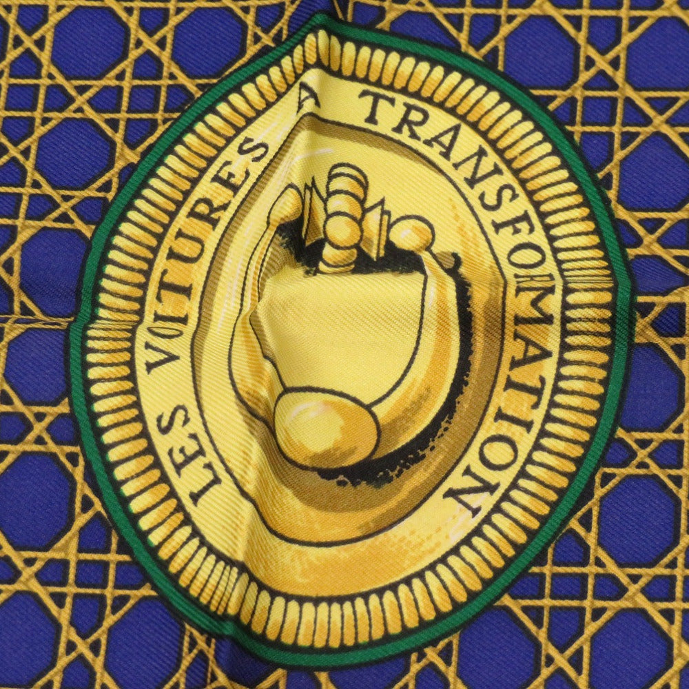 エルメス カレ90 LES VOITURES A TRANSFORMATION 折り畳み式幌馬車 シルク ブルー スカーフ 青 0121【中古】HERMES