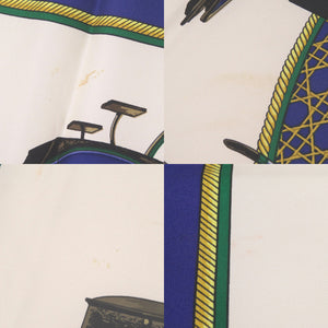 エルメス カレ90 LES VOITURES A TRANSFORMATION 折り畳み式幌馬車 シルク ブルー スカーフ 青 0121【中古】HERMES