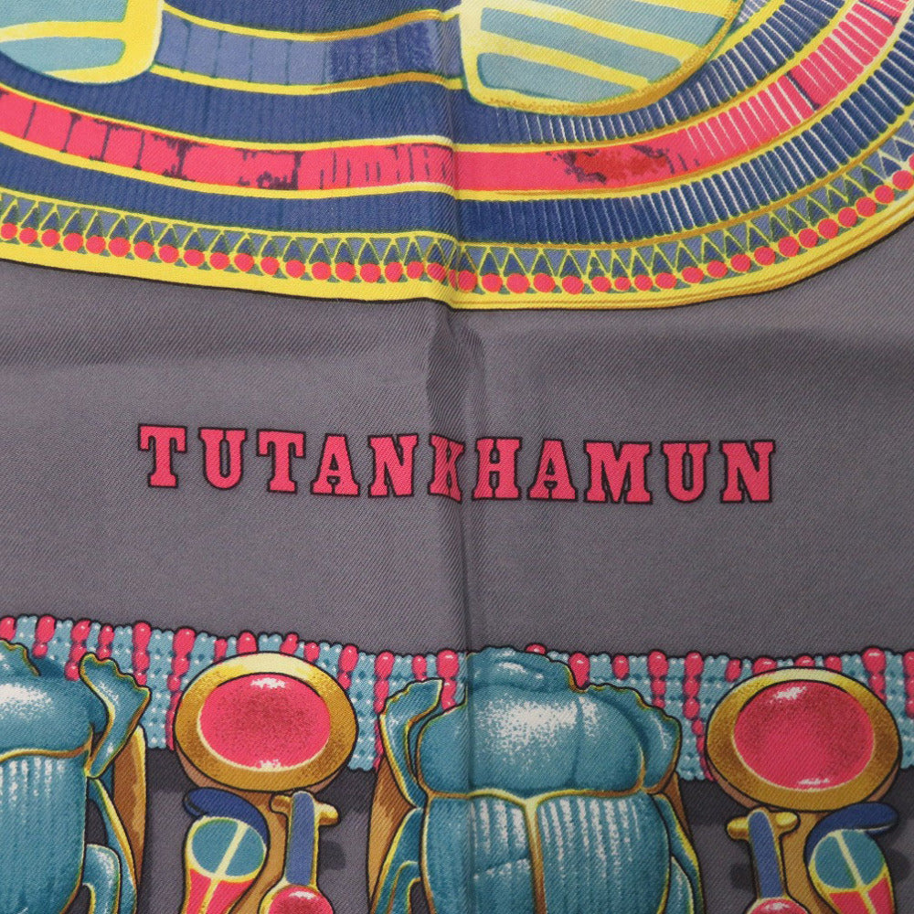美品 エルメス カレ90 TUTANKHAMUN ツタンカーメン シルク グレー スカーフ 0123【中古】HERMES