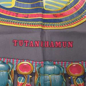 美品 エルメス カレ90 TUTANKHAMUN ツタンカーメン シルク グレー スカーフ 0123【中古】HERMES