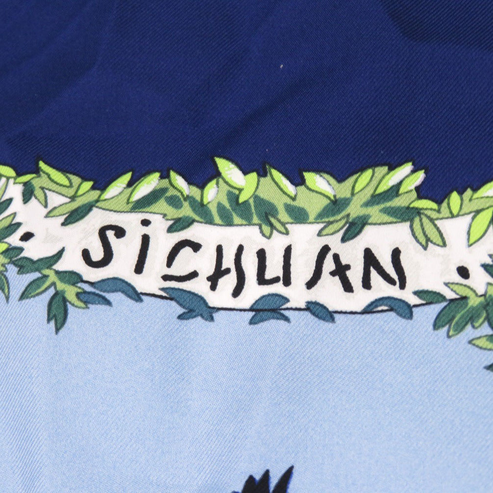 エルメス カレ90 SICHUAN 四川省 シルク ネイビー スカーフ 0124【中古】HERMES