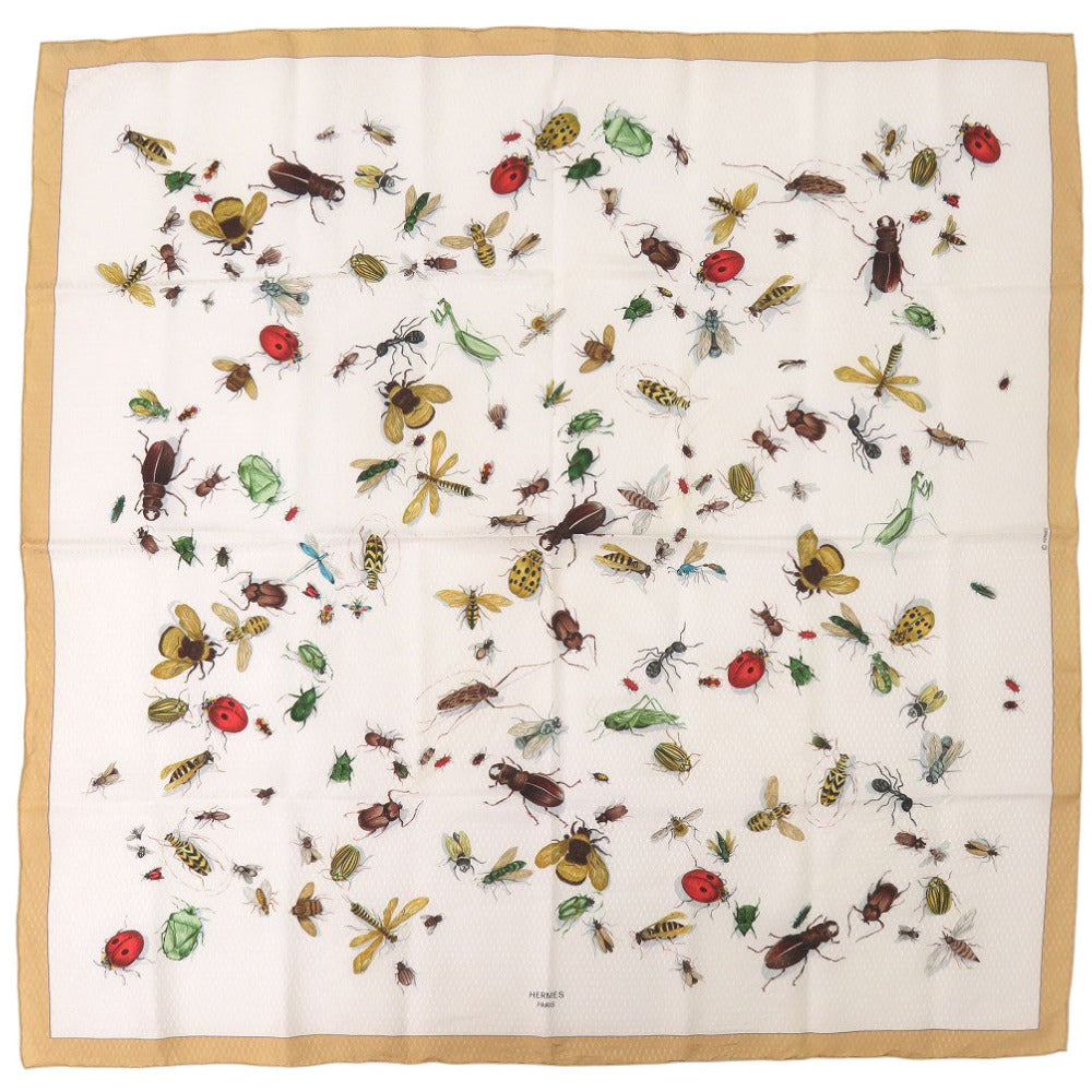 エルメス カレ90 INSECT 昆虫 シルク ベージュ スカーフ 0129【中古】HERMES