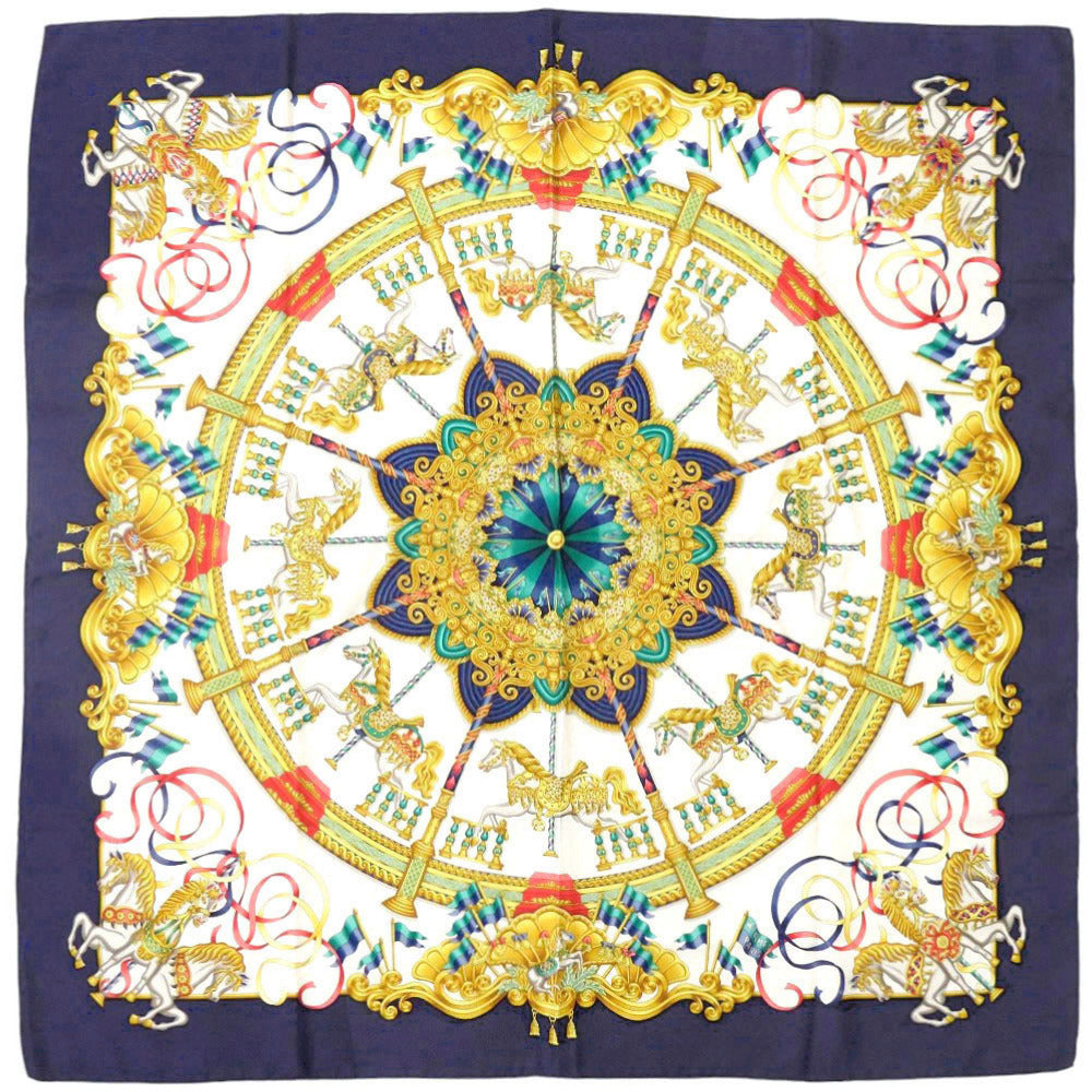 美品 エルメス カレ90 LUNA PARK 遊園地 シルク マルチカラー スカーフ 0133【中古】HERMES