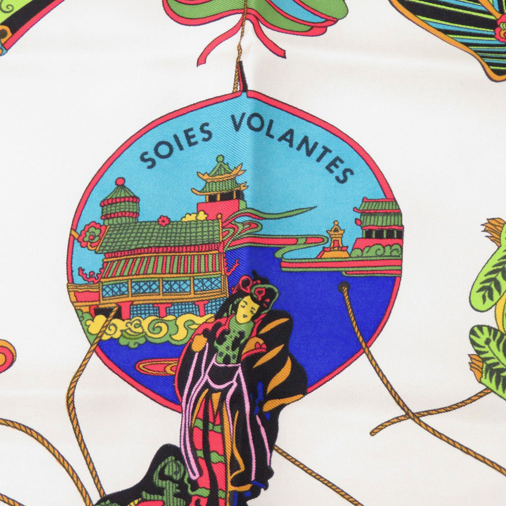 美品 エルメス カレ90 SOIES VOLANTES 大空に舞うシルク シルク ブルー スカーフ 青 0134【中古】HERMES