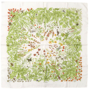 美品 エルメス カレ90 LA PRAIRIE 草原 シルク ホワイト スカーフ 0136【中古】HERMES