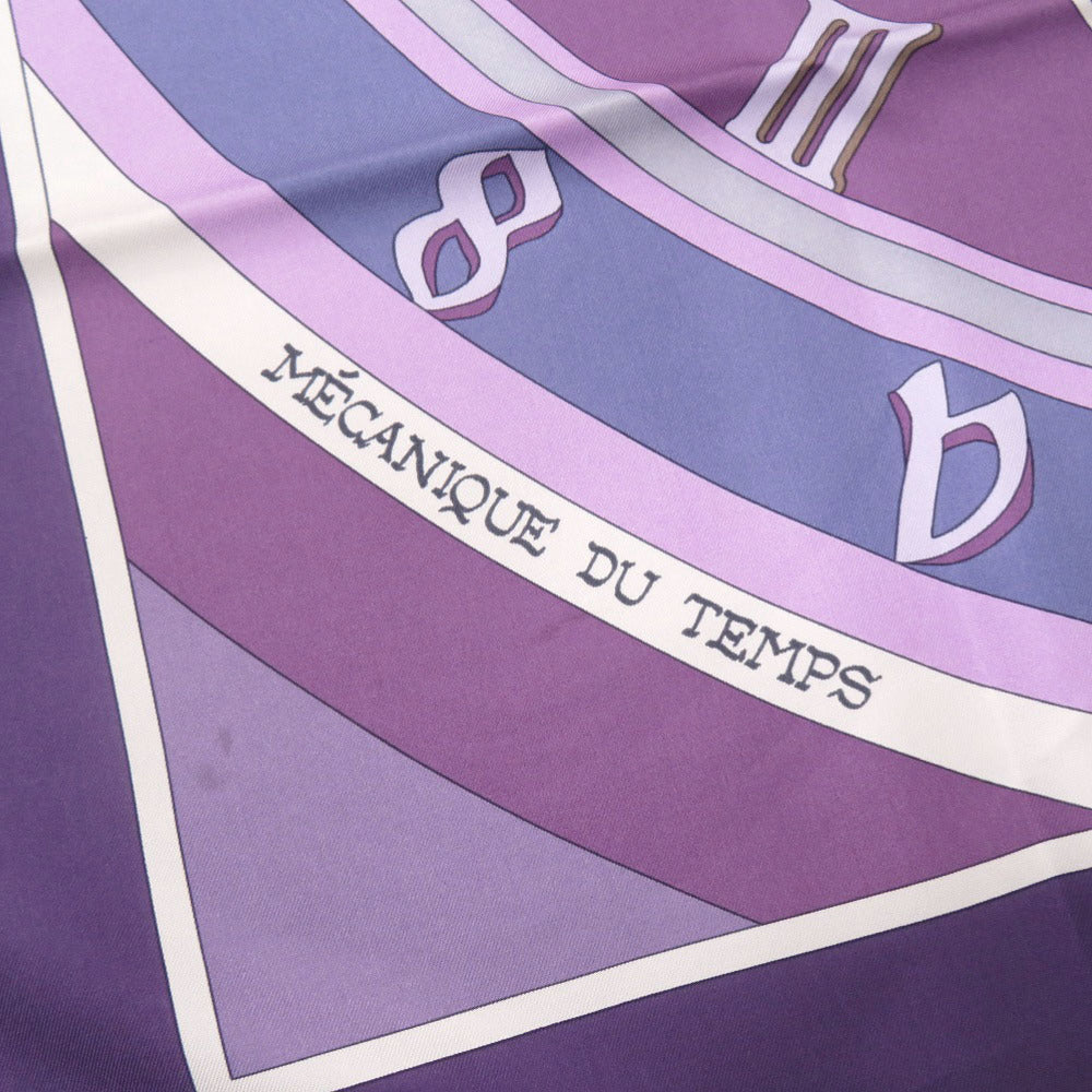 美品 エルメス カレ90 MECANIQUE DU TEMPS 時の仕掛け シルク パープル スカーフ 0139【中古】HERMES