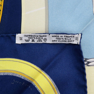 エルメス カレ90 盛装の馬 GRAND APPARAT シルク ネイビー ライトブルー ゴールド マルチカラー スカーフ 0140【中古】HERMES