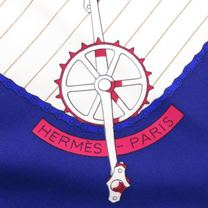 美品 エルメス カレ90 LES BECANES 自転車 シルク ブルー スカーフ 青 0141【中古】HERMES