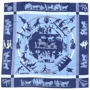 美品 エルメス カレ90 JEUX D'OMBRES 影絵遊び シルク ブルー 青 スカーフ 0143【中古】HERMES