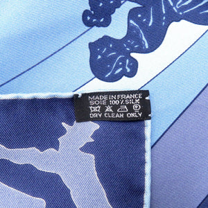 美品 エルメス カレ90 JEUX D'OMBRES 影絵遊び シルク ブルー 青 スカーフ 0143【中古】HERMES