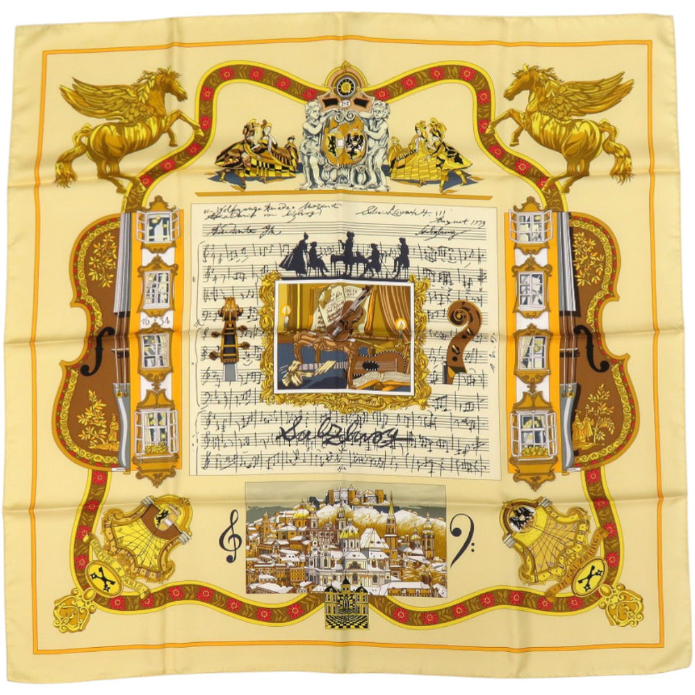 美品 エルメス カレ90 IN SALZBURG ザルツブルグにて シルク イエロー 黄 スカーフ 0145【中古】HERMES