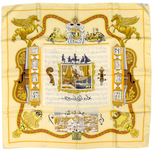 美品 エルメス カレ90 IN SALZBURG ザルツブルグにて シルク イエロー 黄 スカーフ 0145【中古】HERMES