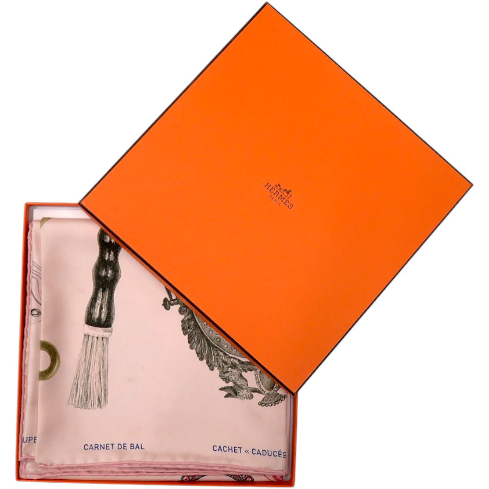 美品 エルメス カレ90 切っても切れない仲間 Nous Sommes Inséparables シルク ローズ テ ルージュH ブロンズ ピンク スカーフ 0146【中古】HERMES